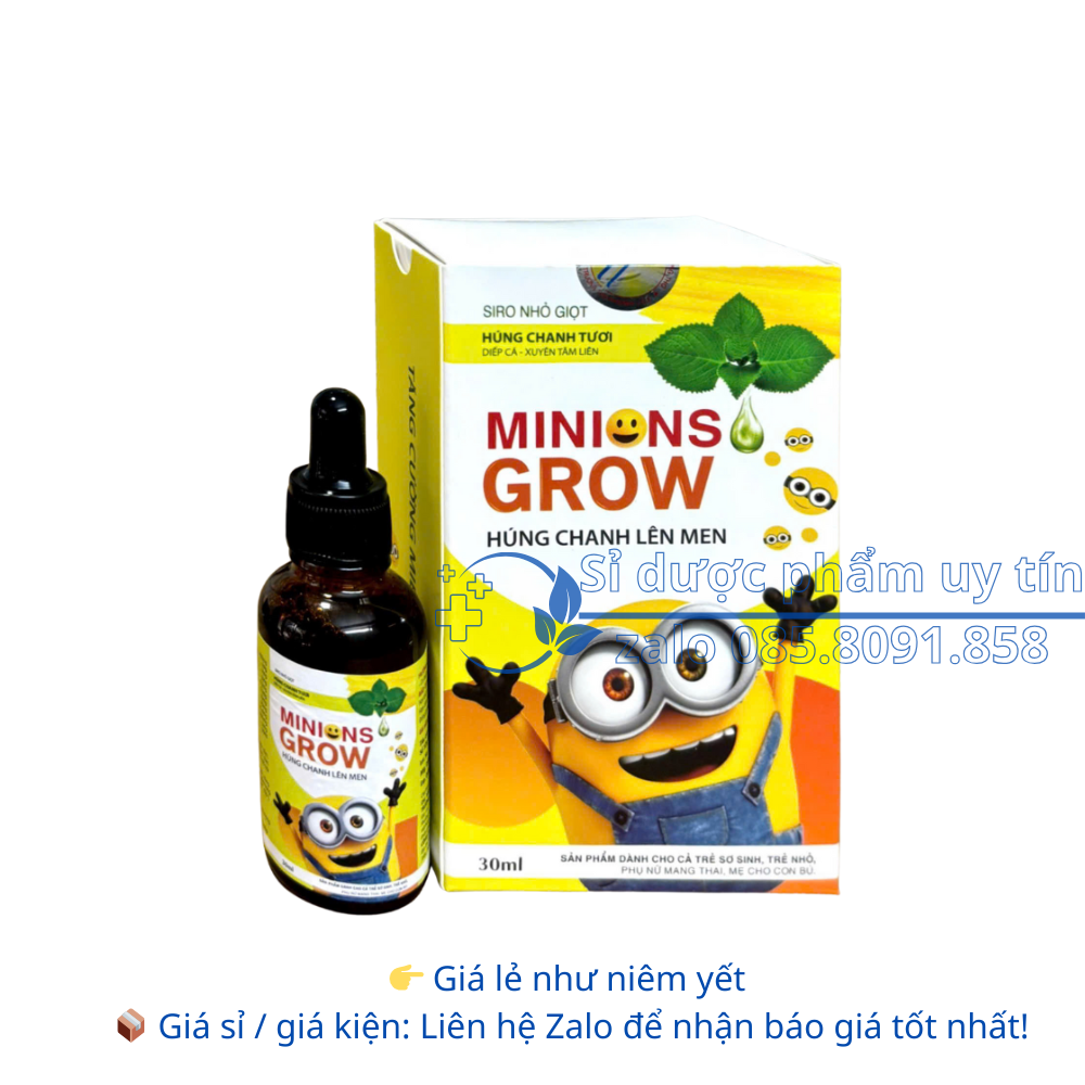 Siro Minions Grow Húng Chanh Lên Men giúp tăng đề kháng, giảm cảm cúm, ho, sốt hộp 30 ml