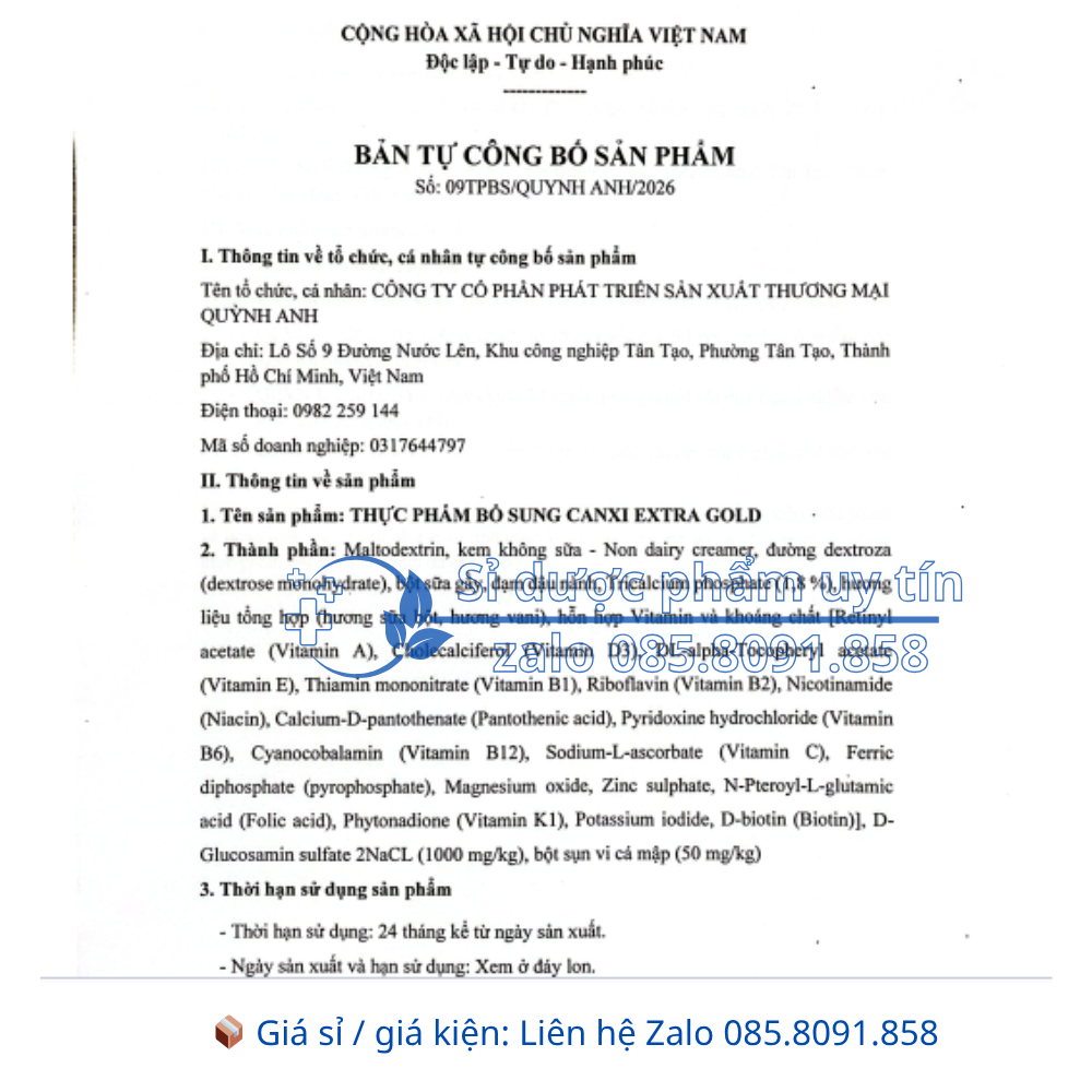 Sữa Canxi Extra Gold giúp chắc khoẻ xương, ngừa thoái hoá khớp hộp 800g
