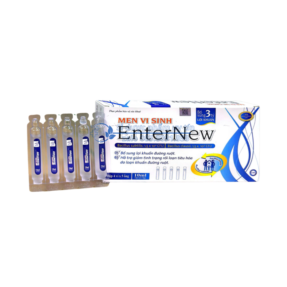 Men Vi Sinh EnterNew giúp bổ sung lợi khuẩn đường ruột. Hỗ trợ giảm tình trạng rối loạn tiêu hóa hộp 20 ống