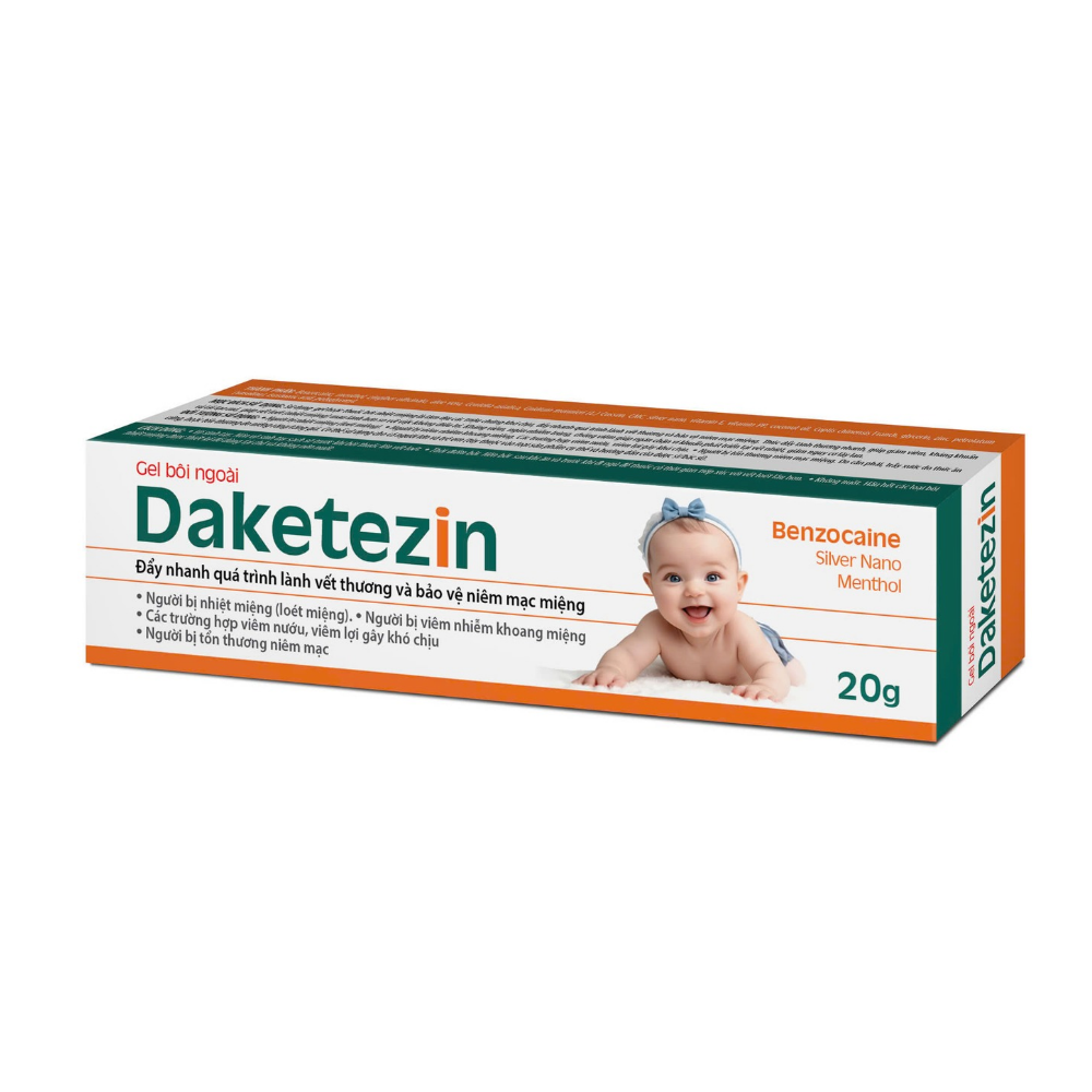 (Mua Sỉ Liên Hệ Zalo) Gel bôi ngoài Daketezin giúp làm dịu các triệu chứng khó chịu, đầy nhanh quá trình lành vết thương và bảo vệ niêm mạc miệng hộp 20g
