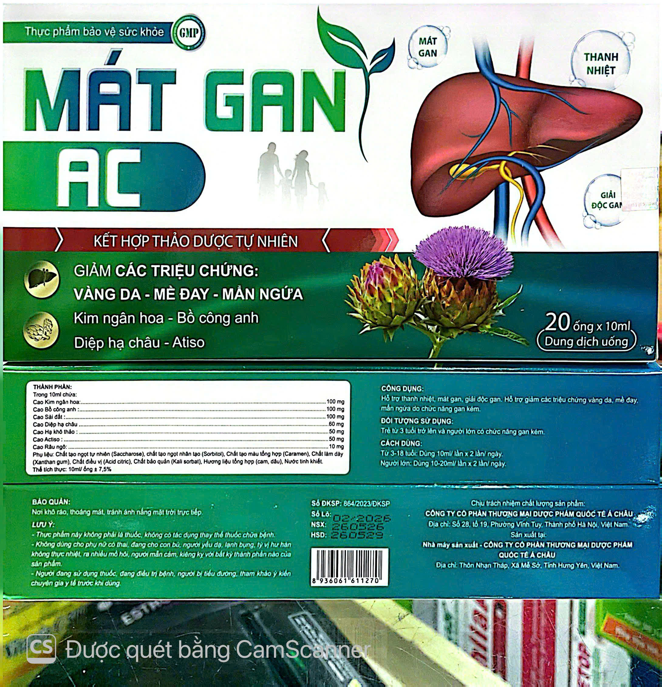 Siro Mát Gan AC Á Châu giúp thanh nhiệt, mát gan, giải độc gan hộp 20 ống