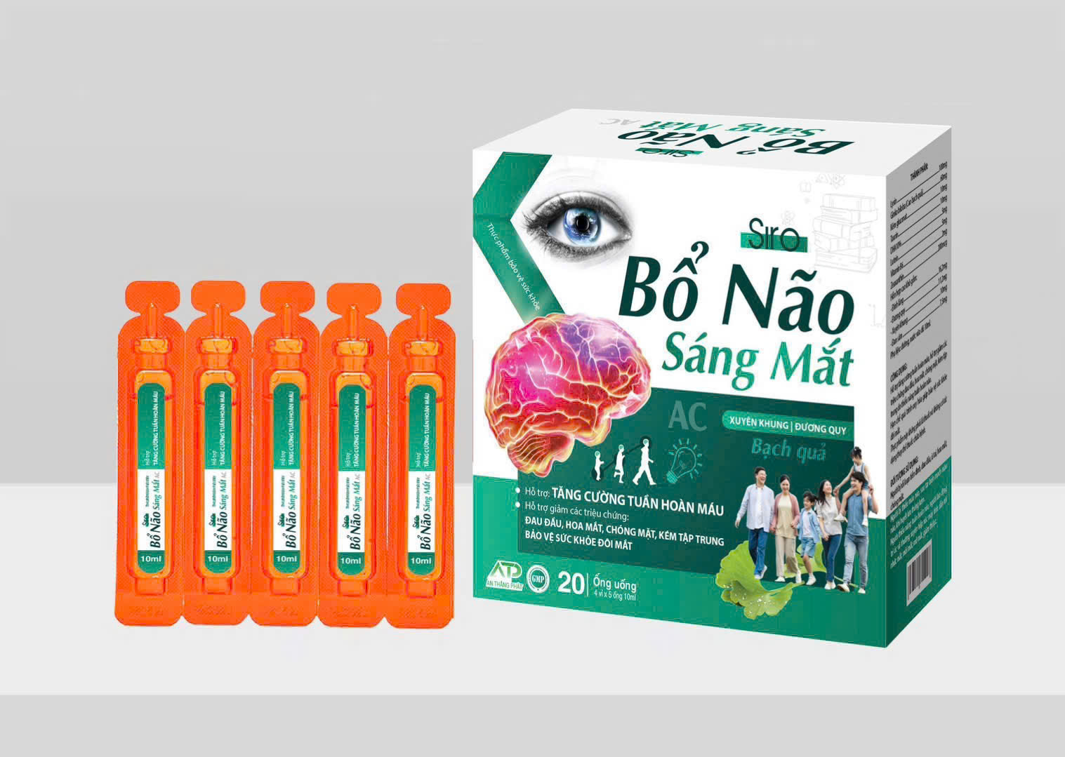 (Mua Sỉ Liên Hệ Zalo) Siro Bổ Não Sáng Mắt AC Hộp xanh giúp tăng cường tuần hoàn máu, giúp bảo vệ sức khỏe đôi mắt hộp 20 ống