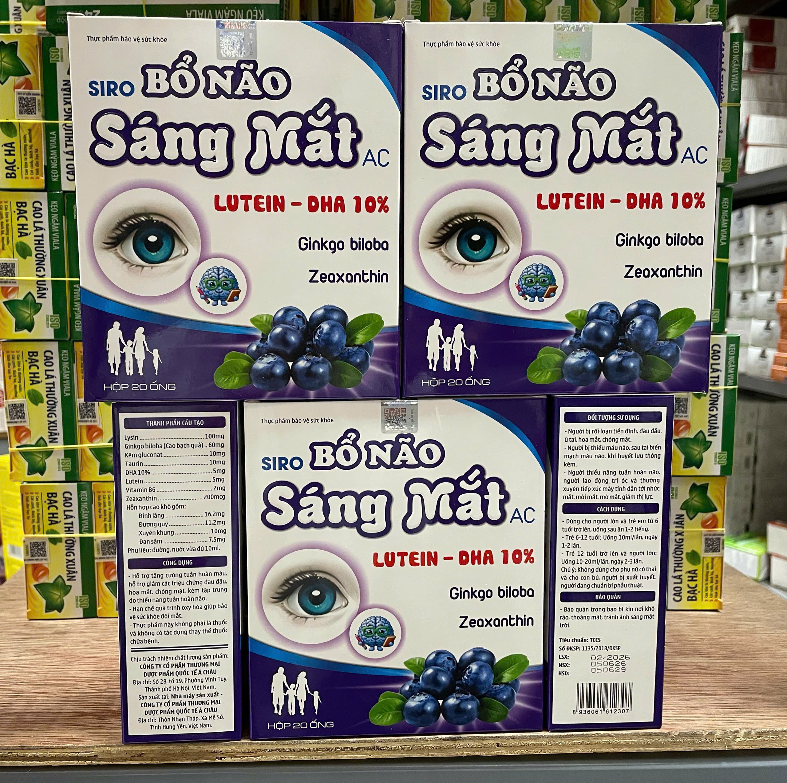 Siro Bổ Não Sáng Mắt AC Lutein DHA giúp tăng cường tuần hoàn máu, giúp bảo vệ sức khỏe đôi mắt hộp 20 ống