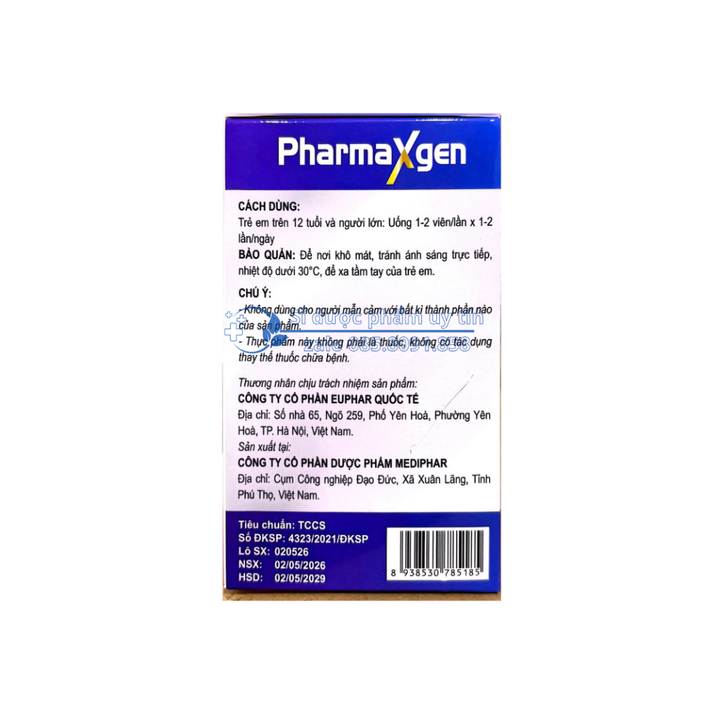 Viên uống PharmaXgen giúp bổ sung vitamin cho cơ thể, hỗ trợ tăng cường sức khỏe, nâng cao sức đề kháng hộp 100 viên