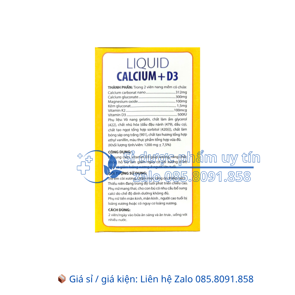 Viên uống Liquid Calcium+D3 giúp bổ sung calci, vitamin D3 giúp xương, răng chắc khỏe hộp 100 viên