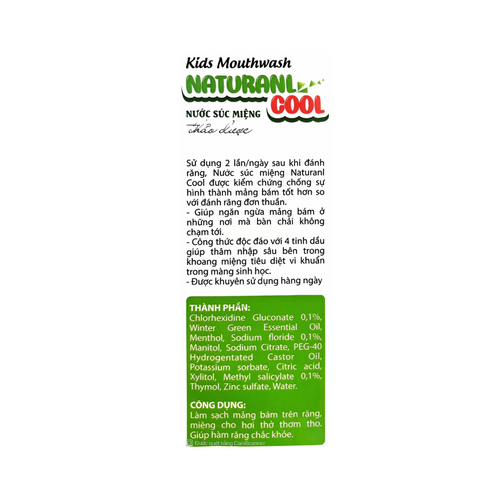 Kids Mouthwash Naturanl Nước Súc Miệng Thảo Dược Cool giúp hàm răng chắc khỏe hộp 250 ml