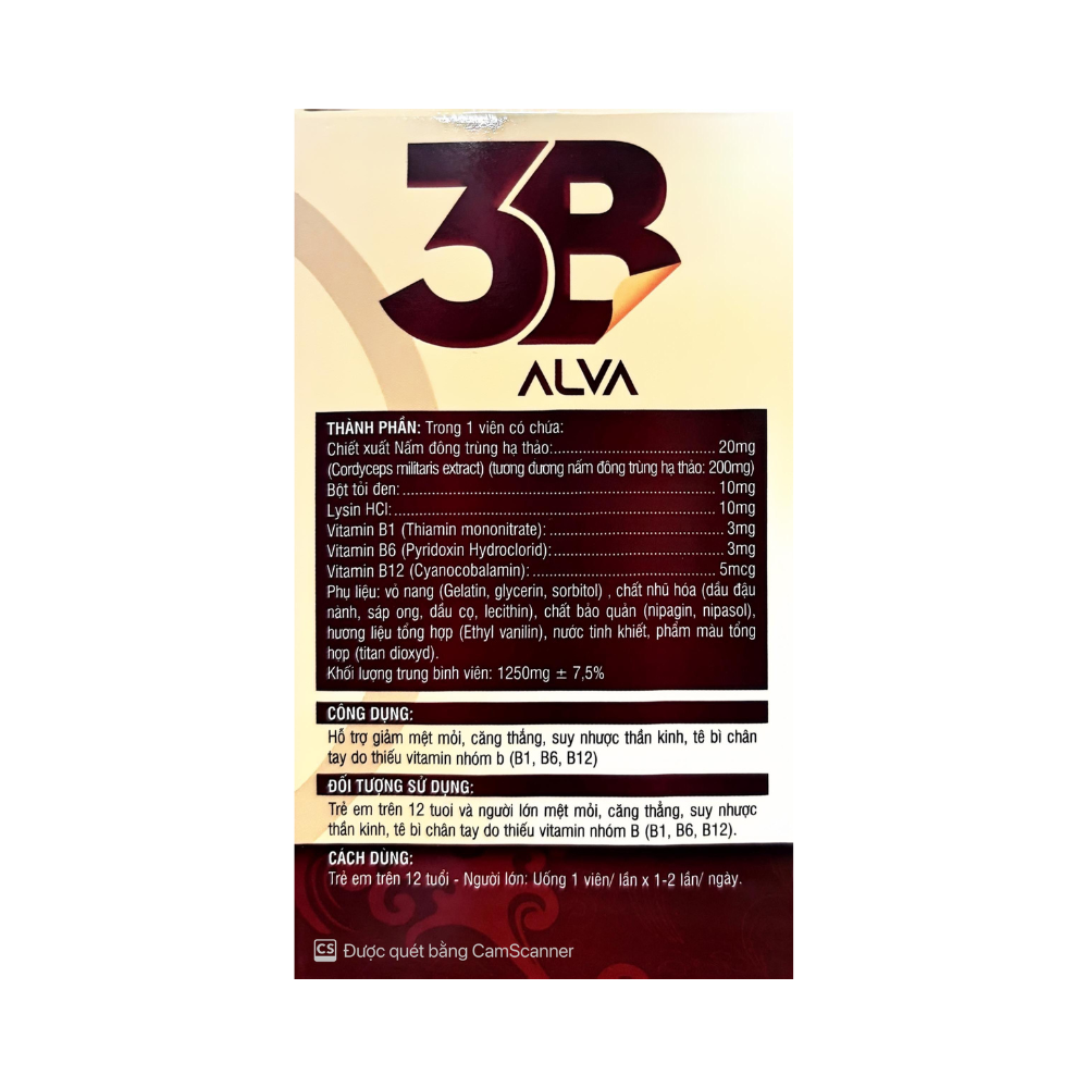 Viên uống 3B giúp giảm mệt mỏi, căng thẳng, suy nhược thần kinh, tê bì chân tay hộp 100 viên