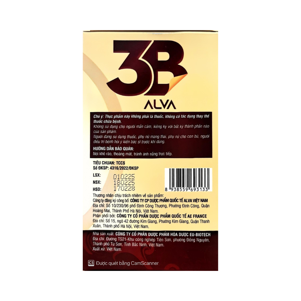 Viên uống 3B giúp giảm mệt mỏi, căng thẳng, suy nhược thần kinh, tê bì chân tay hộp 100 viên