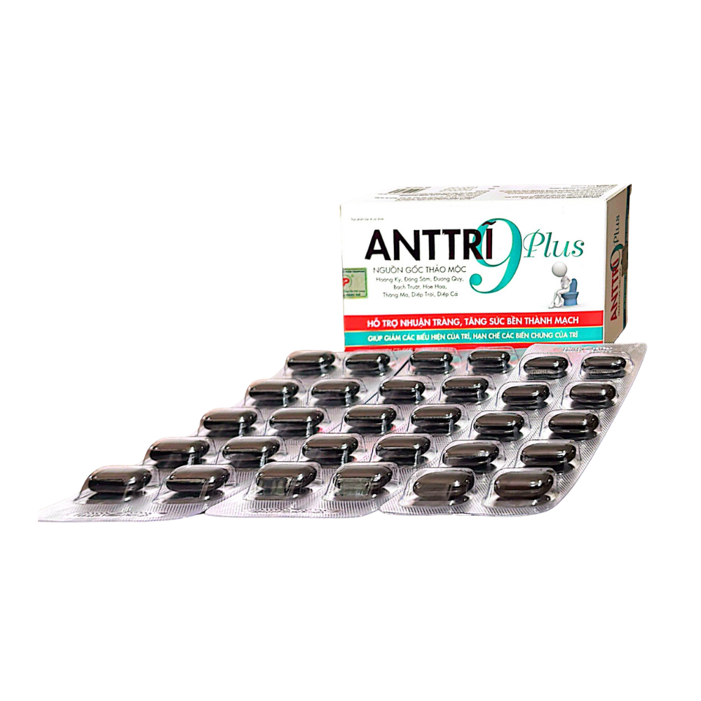ANTTRĨ 9Plus giúp nhuận tràng, tăng sức bền thành mạch, giúp giảm các biểu hiện của trĩ hộp 30 viên