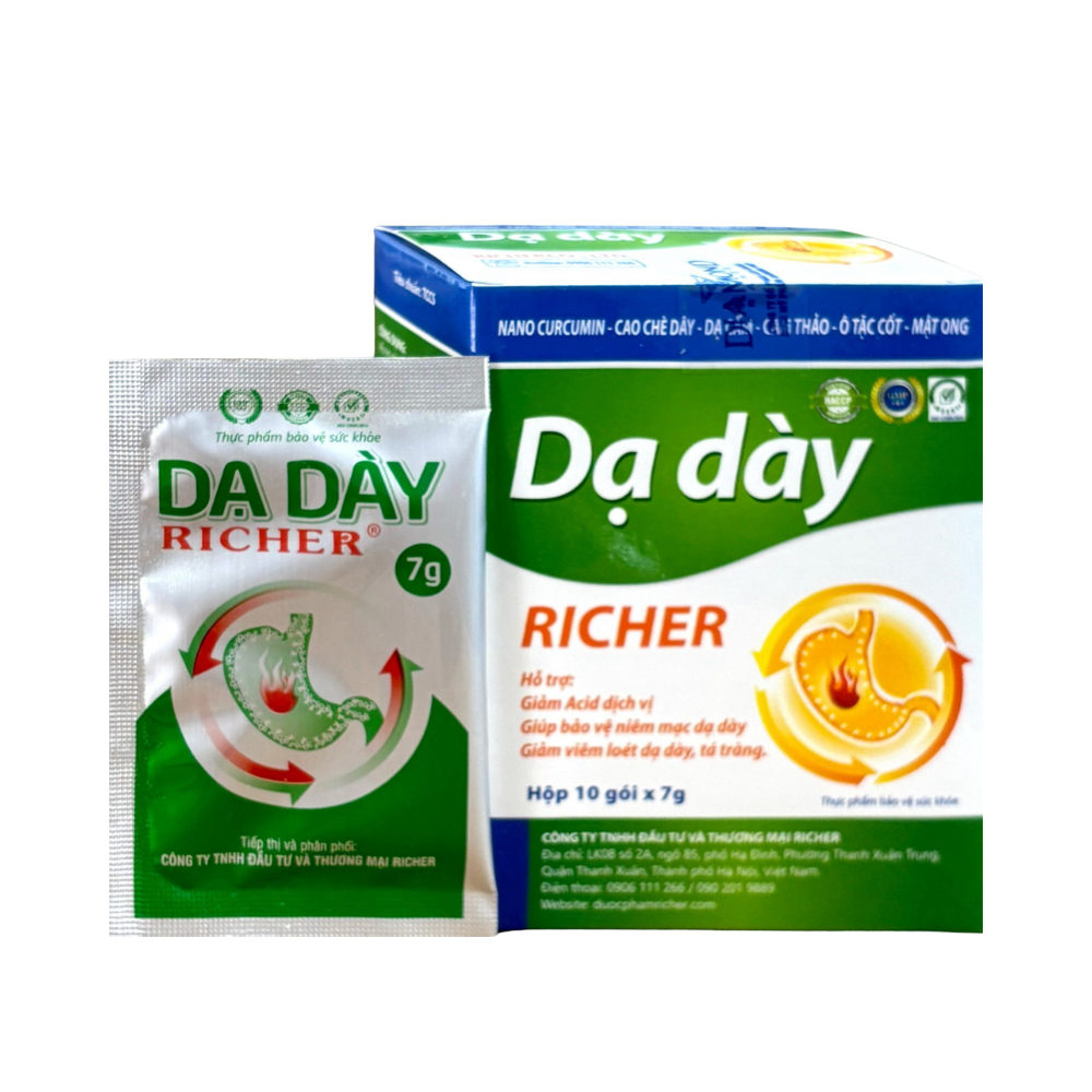 Dạ Dày Richer giúp giảm acid dịch vị, giúp bảo vệ dạ dày, giảm viêm loét dạ dày, tá tràng hộp 10 gói