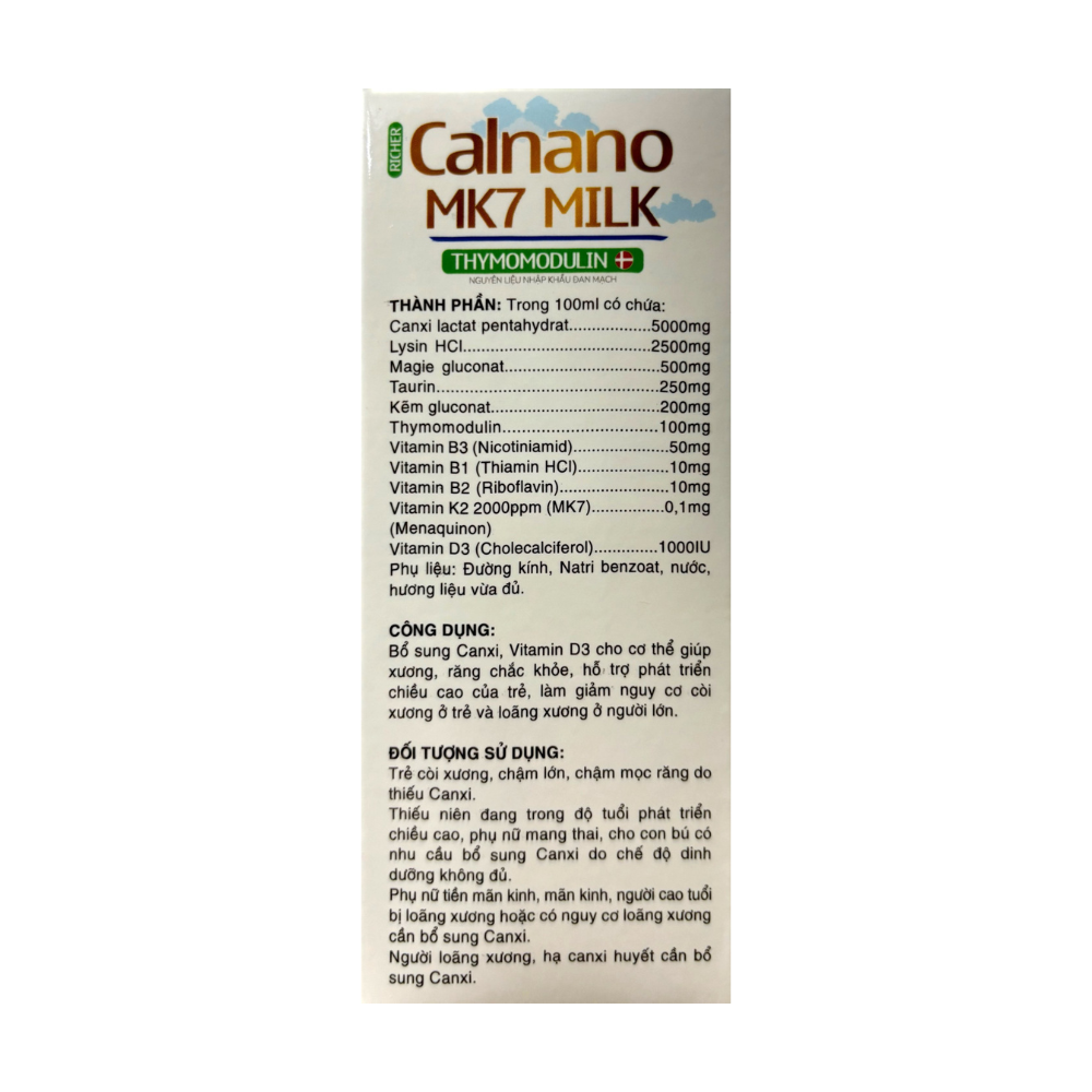Siro Calnano Mk7 Milk Thymomodulin giúp bổ sung Canxi phát triển chiều cao hộp 20 ống