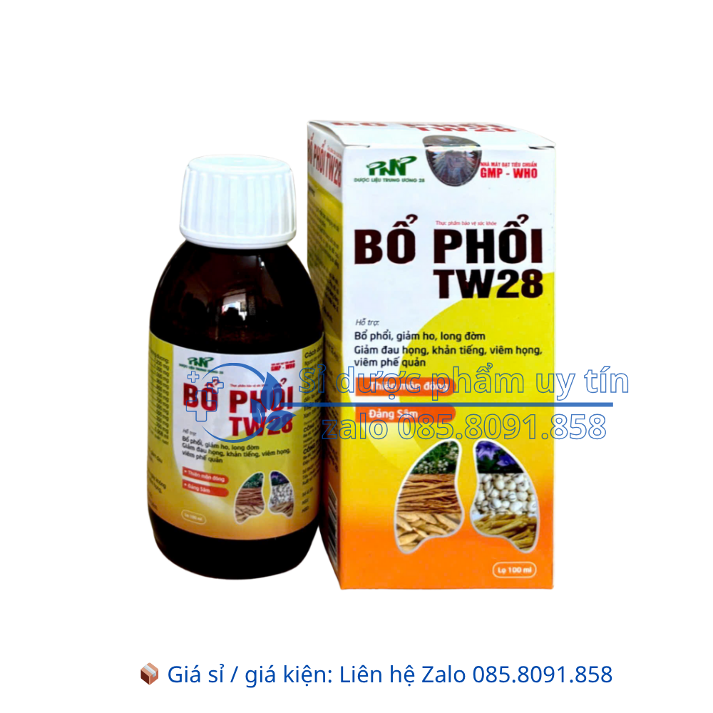Siro Bổ Phổi TW28 giảm ho, long đờm, giảm đau họng, khản tiếng, viêm họng, viêm phế quản hộp 100 ml