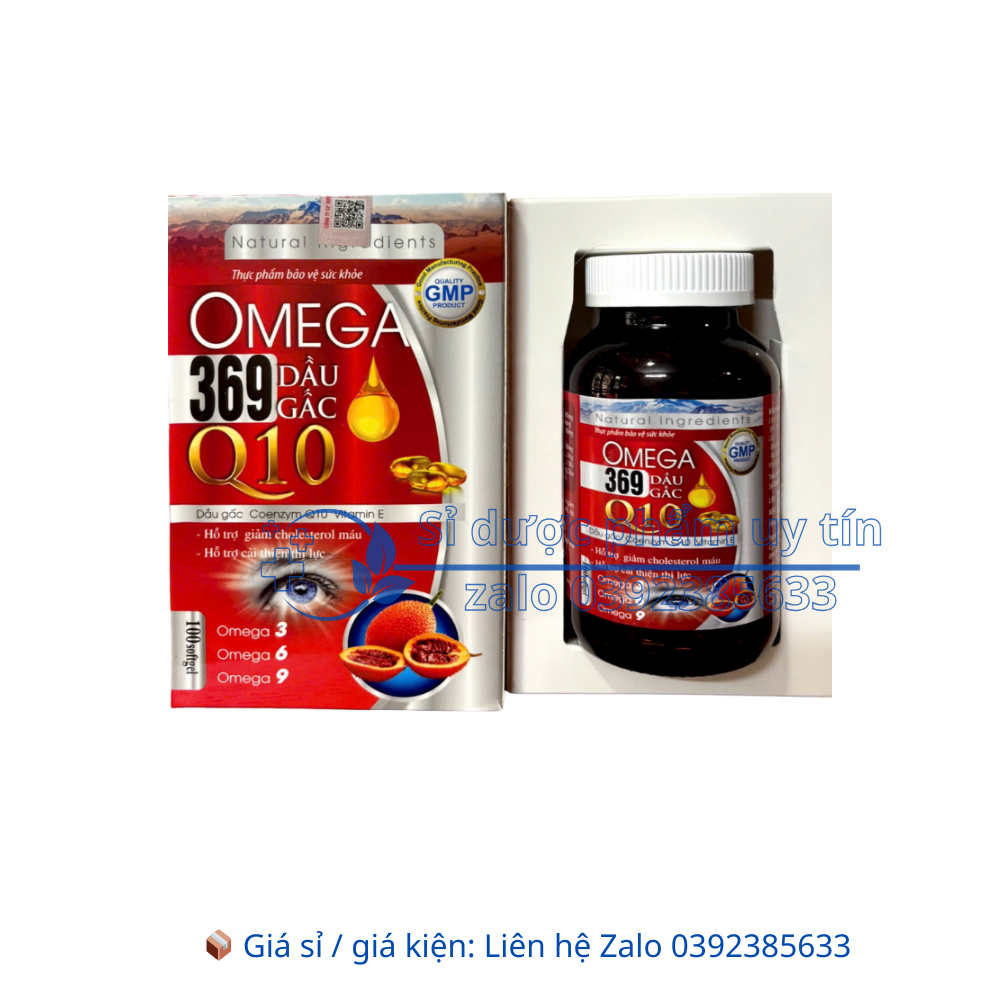 Viên Uống Omega 369 Dầu Gấc Q10 giúp giảm cholesterol máu, giảm nguy cơ xơ vữa động mạch, cải thiện thị lực hộp 100 viên