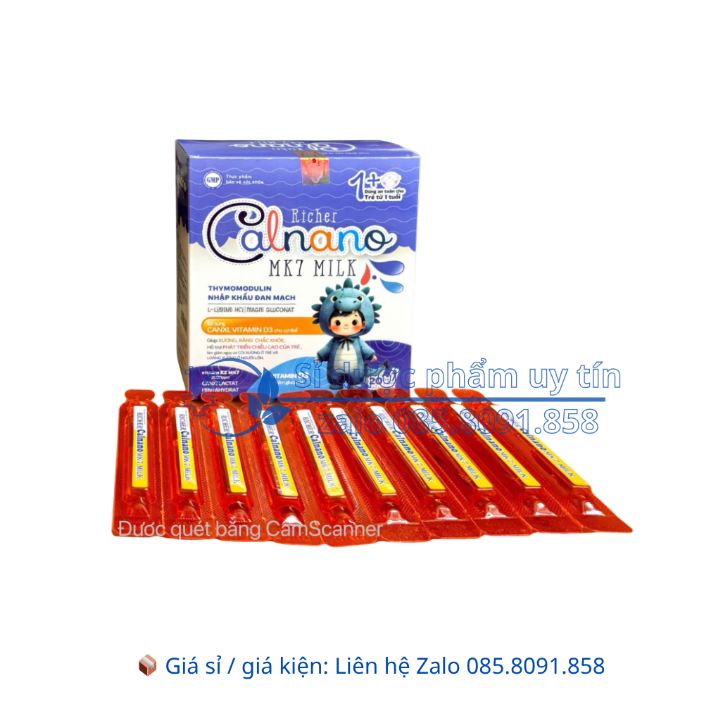 Siro Richer Calnano MK7 Milk giúp bổ sung Canxi, Vitamin D3, giúp xương, răng chắc khỏe, giúp phát triển chiều cao hộp 20 ống