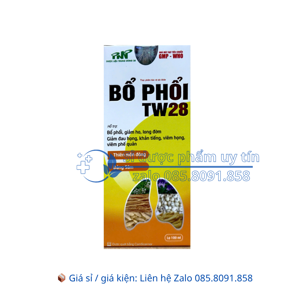 Siro Bổ Phổi TW28 giảm ho, long đờm, giảm đau họng, khản tiếng, viêm họng, viêm phế quản hộp 100 ml