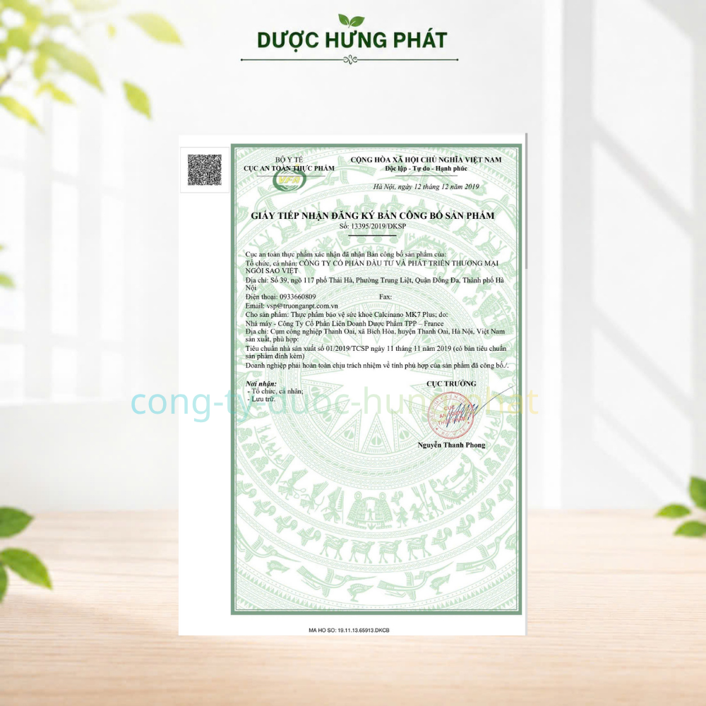 Viên uống Calcinano MK7 Plus giúp bổ sung canxi, giúp xương và răng chắc khỏe hộp 60 viên