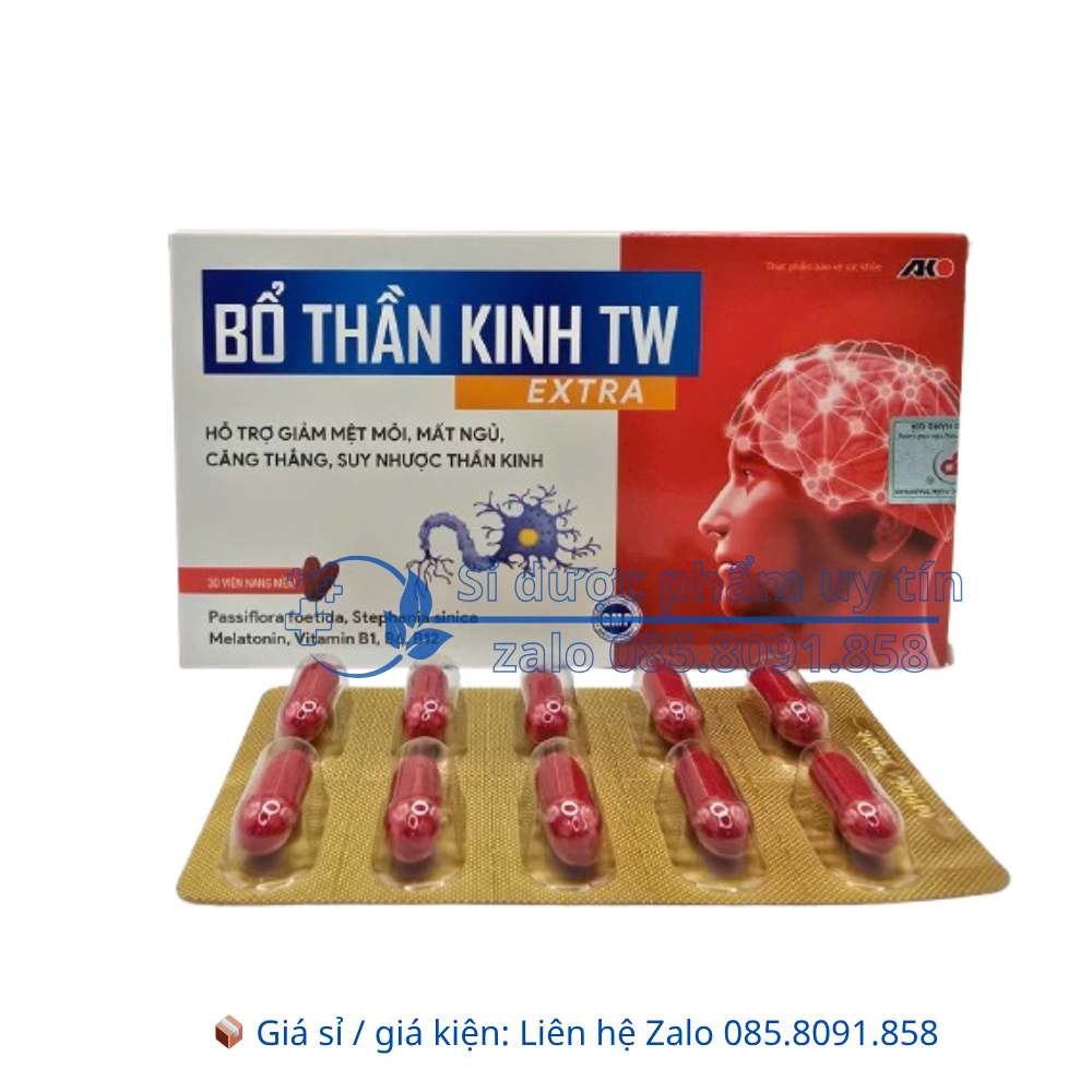 Viên uống Bổ thần kinh TW Extra giúp giảm mệt mỏi, mất ngủ, căng thẳng, suy nhược thần kinhhộp 30 viên
