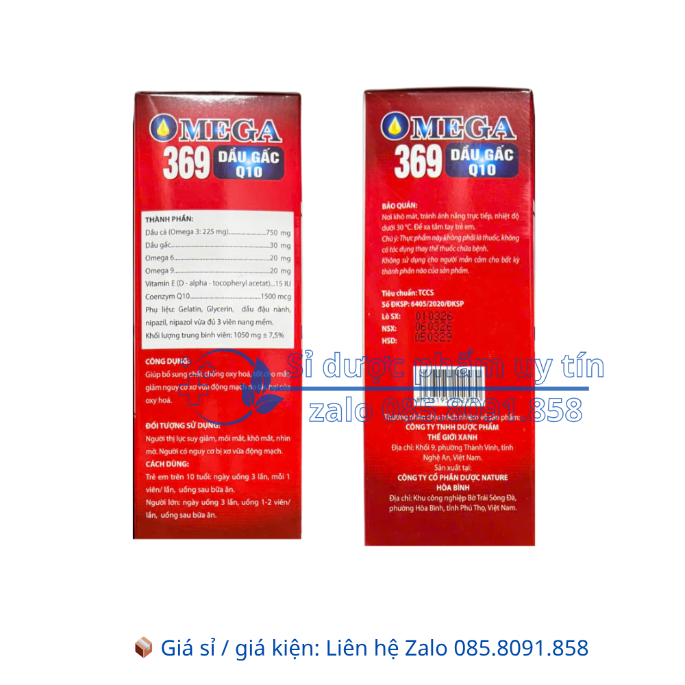 Viên uống Omega 369 Dầu Gấc Q10 giúp tốt cho mắt, giảm nguy cơ xơ vữa động mạch hộp 100 viên