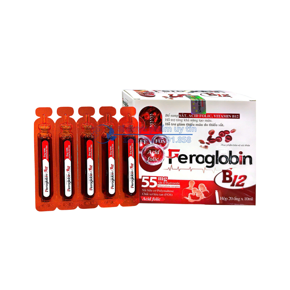 Siro Feroglobin B12 giúp bổ sung sắt, acid folic, vitamin B12 cho cơ thể hộp 20 ống