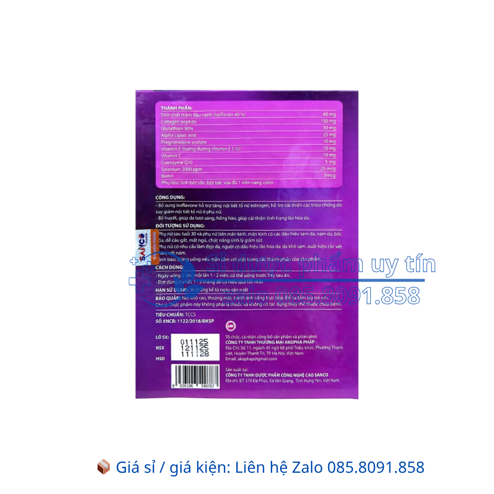 Viên uống Soy Isoflavones giúp bổ huyết, giúp da tươi sáng, hồng hào, giúp cải thiện tình trạng lão hóa da hộp 30 viên