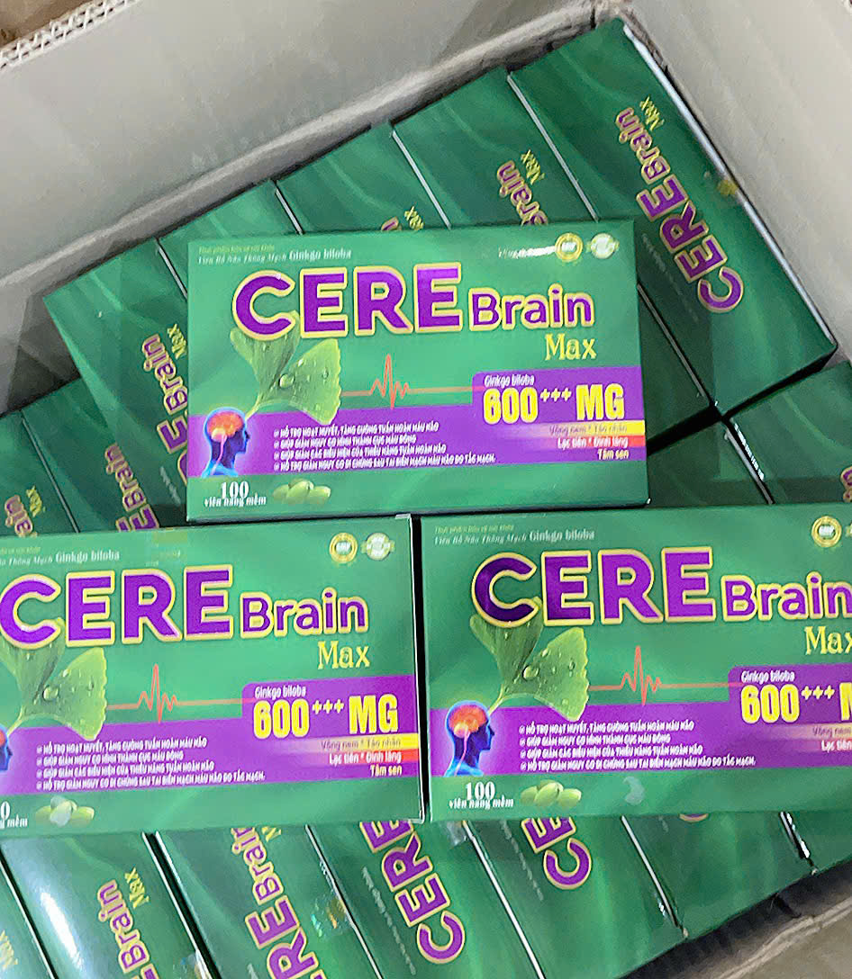 (Mua Sỉ Liên Hệ Zalo) Viên uống Bổ Não thông mạch Ginkgo Biloba Cere Brain Max Hộp Xanh giúp hoạt huyết, tăng cường lưu thông máu hộp 100 viên