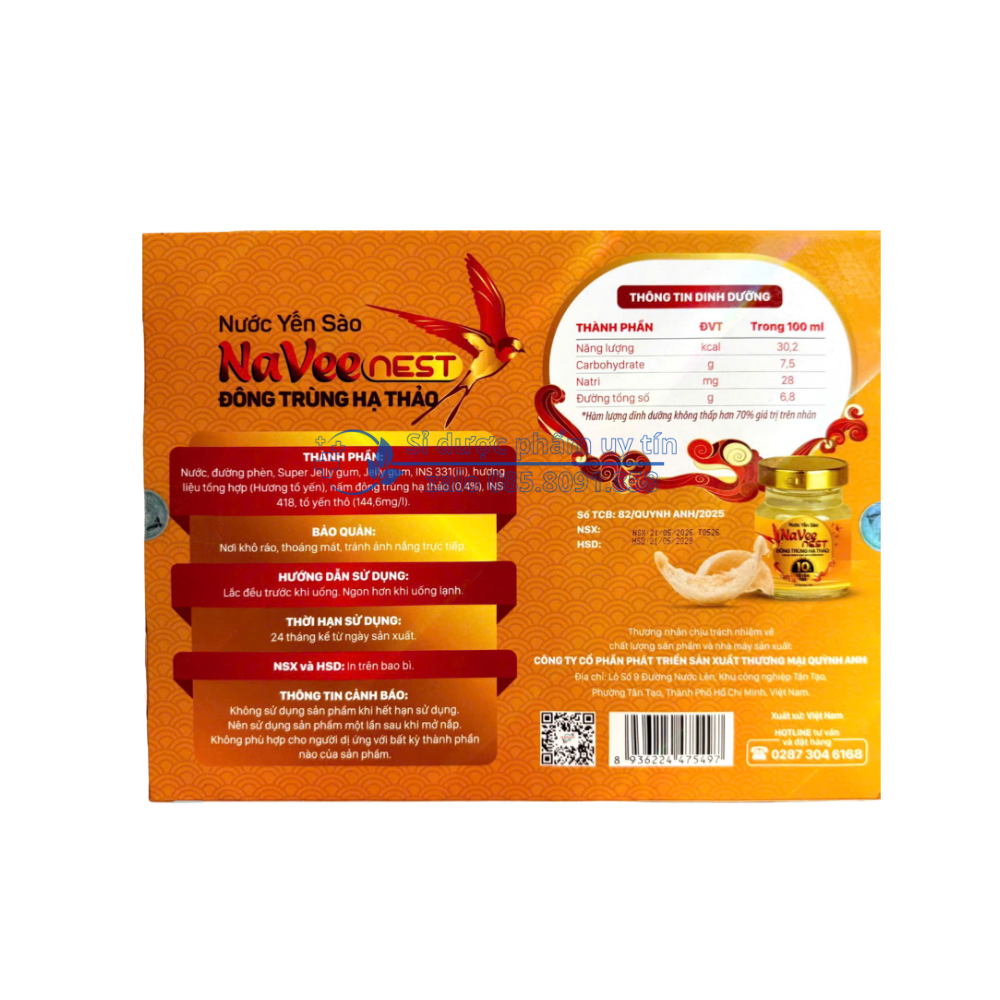 Nước Yến Sào Naveenest Đông Trùng Hạ Thảo giúp bồi bổ cơ thể, tăng cường sức khoẻ hộp 6 lọ