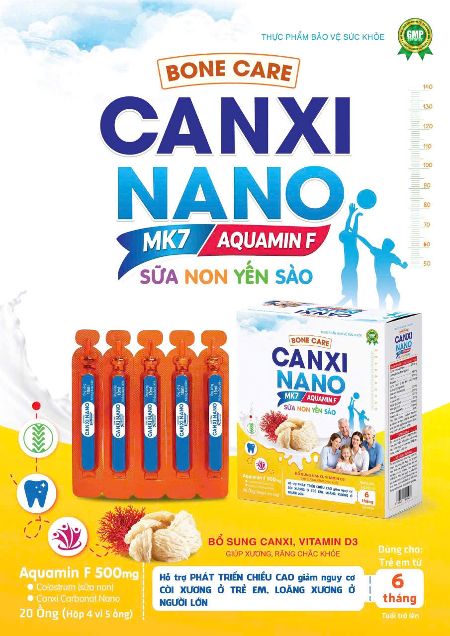 (Mua Sỉ Liên Hệ Zalo) Siro Bone Care Canxi Nano MK7 Aquamin F Sữa Non Yến Sào giúp bổ sung canxi, chắc khoẻ xương hộp 20 ống Hộp vàng