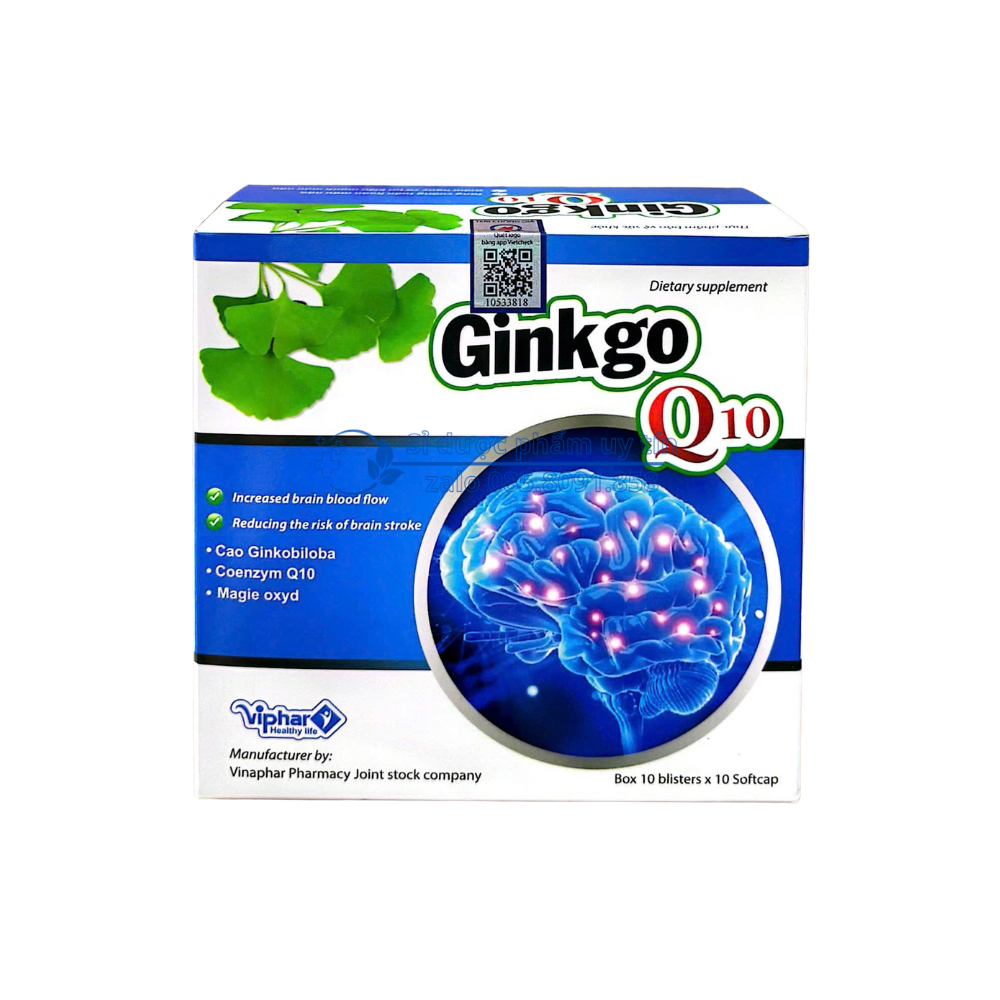 Viên uống bổ não Ginkgo Q10 giúp hoạt huyết, tăng cường lưu thông máu hộp 100 viên