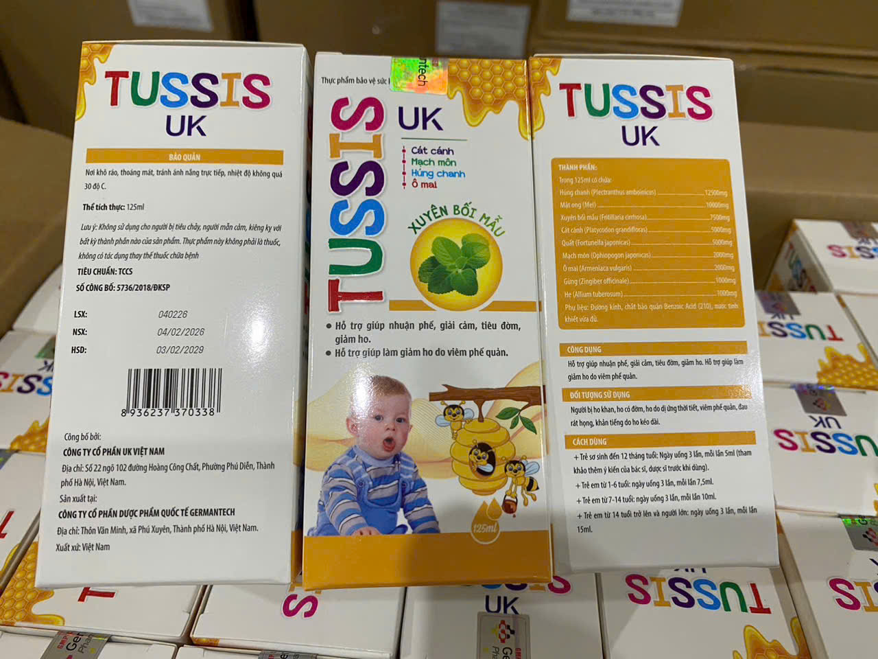 (Mua Sỉ Liên Hệ Zalo) Siro ho Tussis UK Vàng giúp bổ phế, hỗ trợ giảm ho, long đờm, hỗ trợ giải cảm do lạnh hộp 125 ml