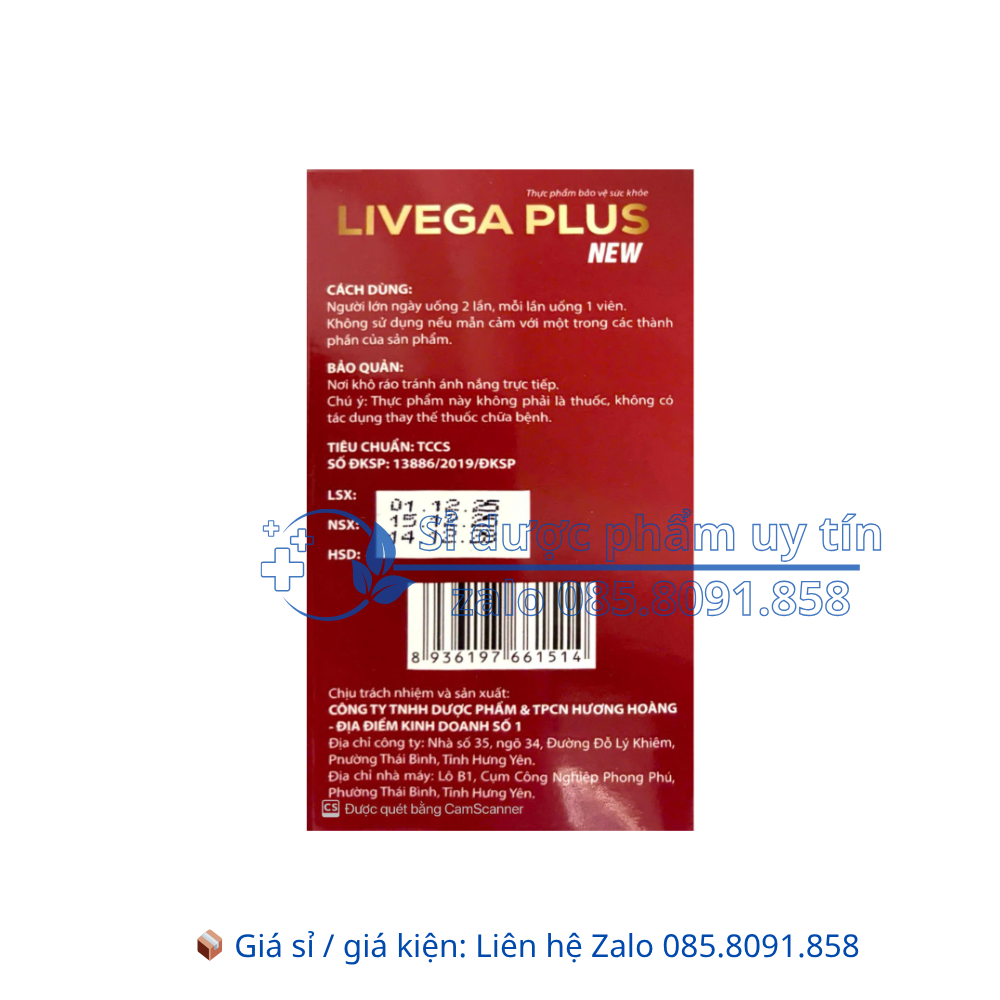 Viên uống bổ gan Livega Plus New giúp thanh nhiệt, giải độc gan, tăng cường chức năng gan hộp 60 viên