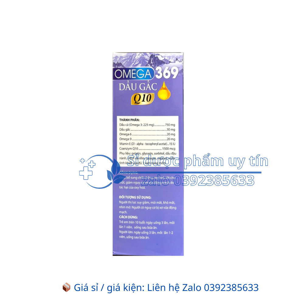 Viên uống Omega 369 Dầu Gấc Q10 Giúp bổ sung chất chống oxy hoá, tốt cho mắt, giảm nguy cơ xơ vữa động mạch hộp 100 viên