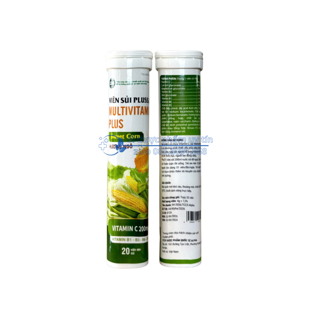 Viên Sủi Plusszs Multivitamin Plus Hương Ngô giúp thanh nhiệt, mát gan lốc 10 tuýp x 20 viên