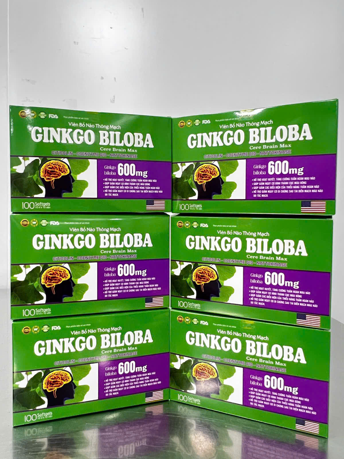 (Mua Sỉ Liên Hệ Zalo) Viên Bổ Não Thông Mạch Ginkgo Biloba Cere Brain Max Hộp Xanh giúp hoạt huyết, tăng cường tuần hoàn máu não hộp 100 viên