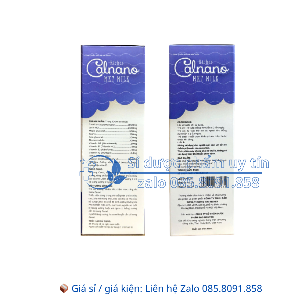Siro Richer Calnano MK7 Milk giúp bổ sung Canxi, Vitamin D3, giúp xương, răng chắc khỏe, giúp phát triển chiều cao hộp 20 ống