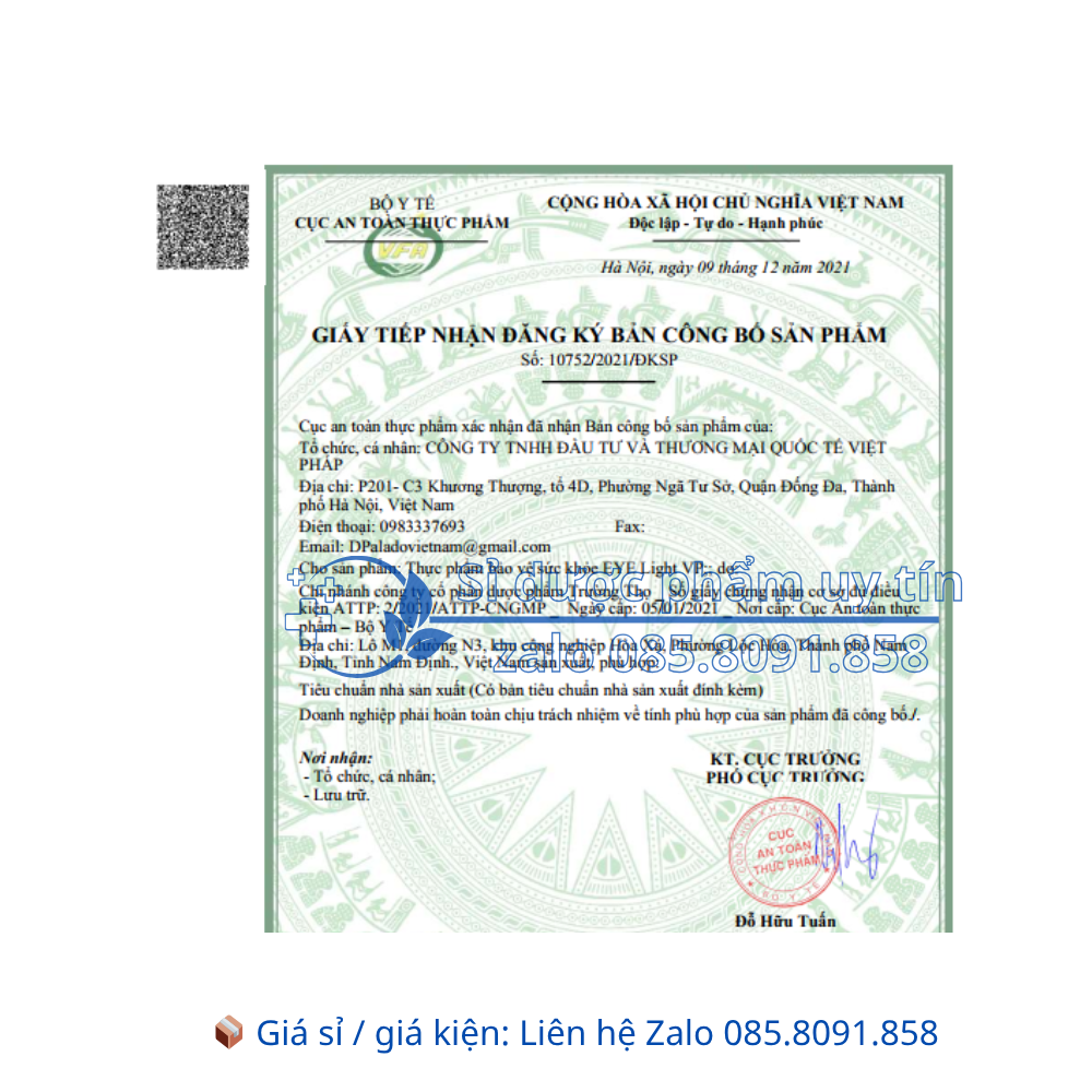 Viên uống bổ mắt Eye Light VP giúp cải thiện thị lực, giảm các biểu hiện khô mắt, mỏi mắt, giảm nguy cơ thoái hóa điểm vàng hộp 30 viên