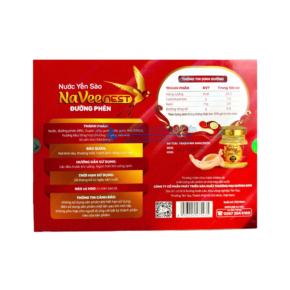 Nước Yến Sào Naveenest Đường Phèn giúp bồi bổ cơ thể, tăng cường sức khoẻ hộp 6 lọ