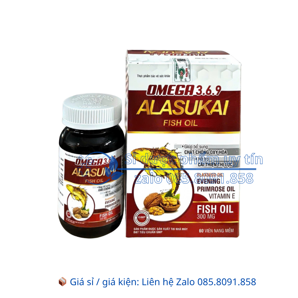 Viên uống Omega 3.6.9 Alasukai Fish Oilv giúp bổ sung chất chống oxy hóa, hỗ trợ giảm cholesterol máu hộp 60 viên