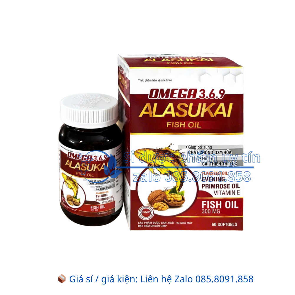 Viên uống Omega 3.6.9 Alasukai Fish Oilv giúp bổ sung chất chống oxy hóa, hỗ trợ giảm cholesterol máu hộp 60 viên