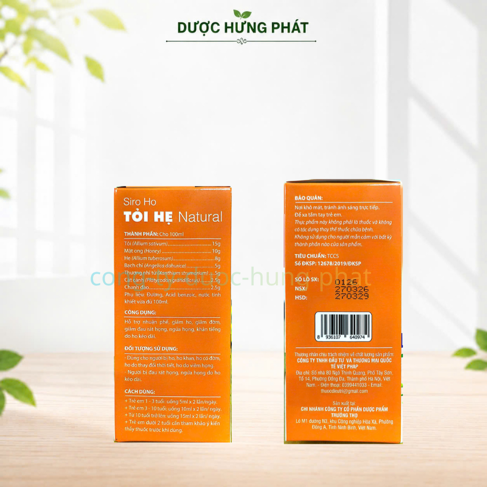 Siro Ho Tỏi Hẹ Natural giúp nhuận phế, giảm ho, giảm đờm, giảm đau rát họng, ngứa họng, khản tiếng hộp 120 ml