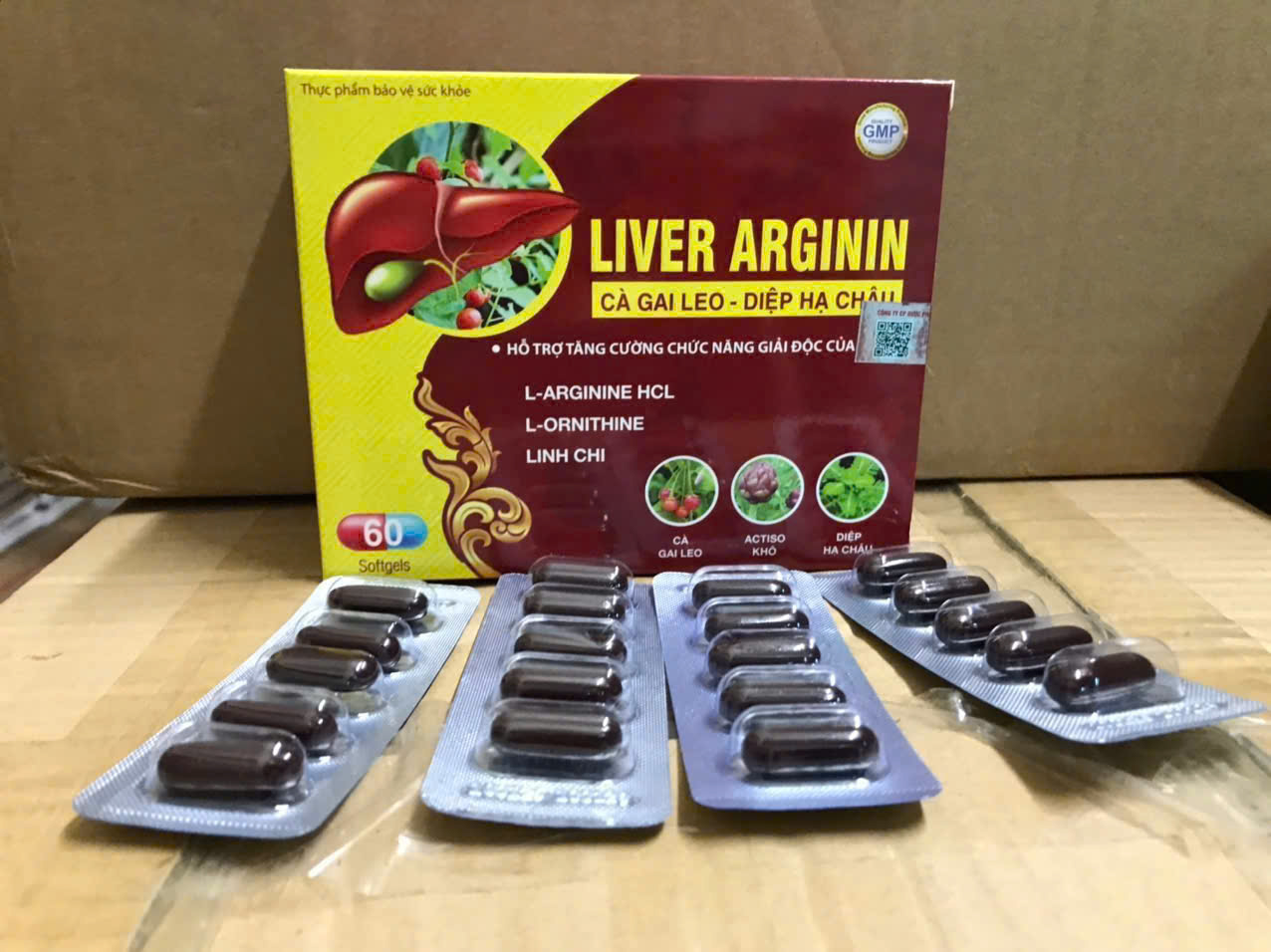 (Mua Sỉ Liên Hệ Zalo) Viên uống bổ gan Liver Arginin Cà Gai Leo - Diệp Hạ Châu giúp thanh nhiệt, giải độc gan hộp 60 viên