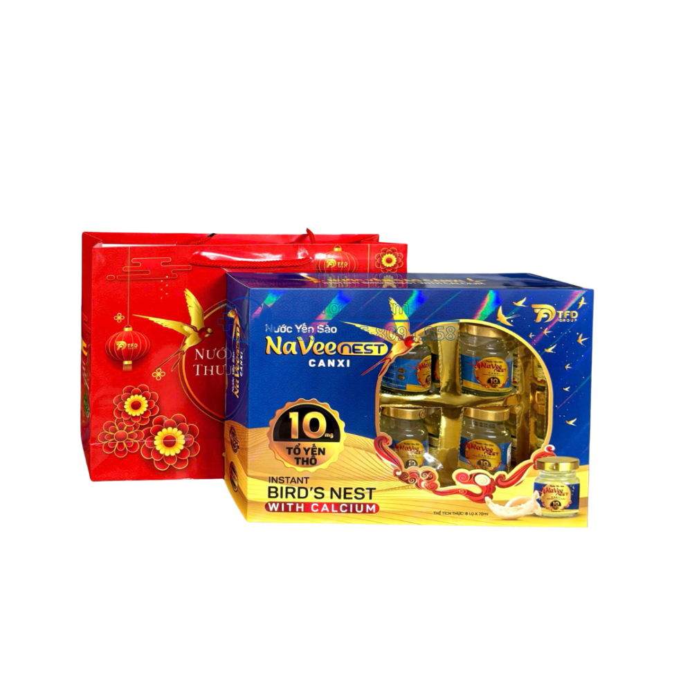 Nước Yến Sào Naveenest Canxi giúp bồi bổ cơ thể, tăng cường sức khoẻ hộp 6 lọ
