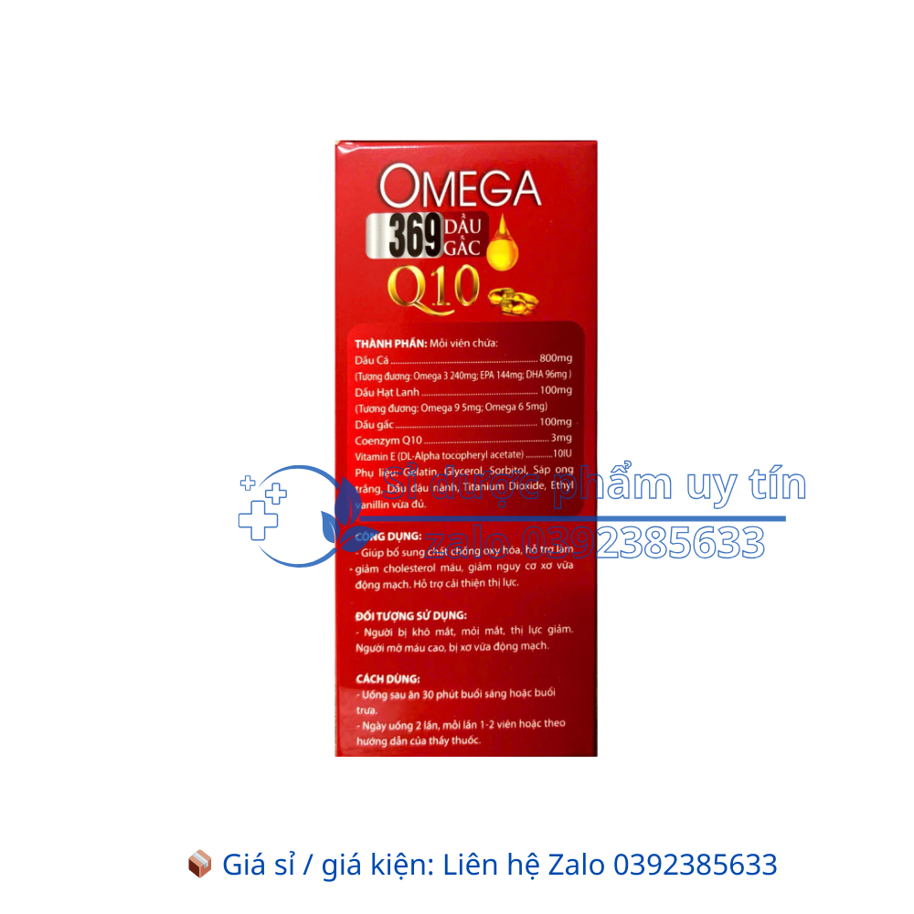 Viên Uống Omega 369 Dầu Gấc Q10 giúp giảm cholesterol máu, giảm nguy cơ xơ vữa động mạch, cải thiện thị lực hộp 100 viên