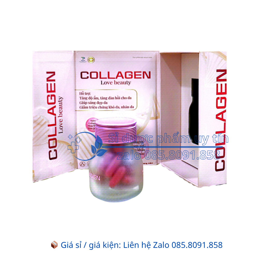 Viên uống Collagen Love Beauty giúp tăng độ ẩm, tăng đàn hồi cho da, giúp sáng đẹp da hộp 30 viên