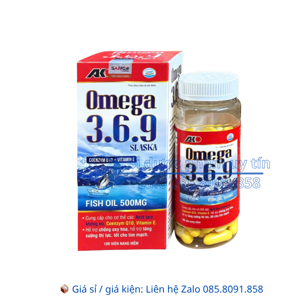 Viên uống Omega 3.6.9 Slaska Fish Oil 500mg giúp  tăng cường thị lực, tốt cho tim mạch hộp 100 viên