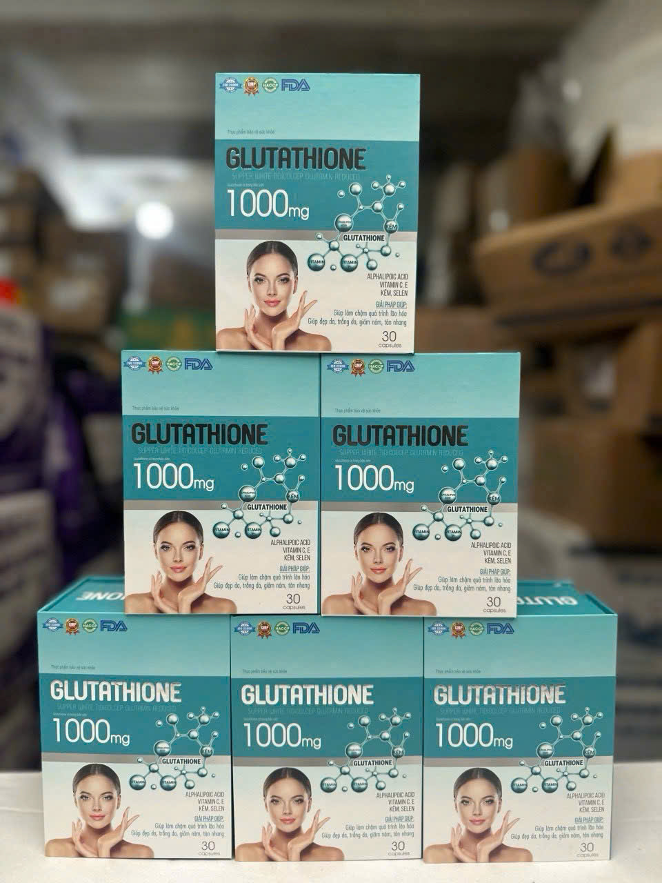 (Mua Sỉ Liên Hệ Zalo) Viên uống Glutathione 1000 mg giúp đẹp da, sáng da, giảm lão hoá da hộp 30 viên