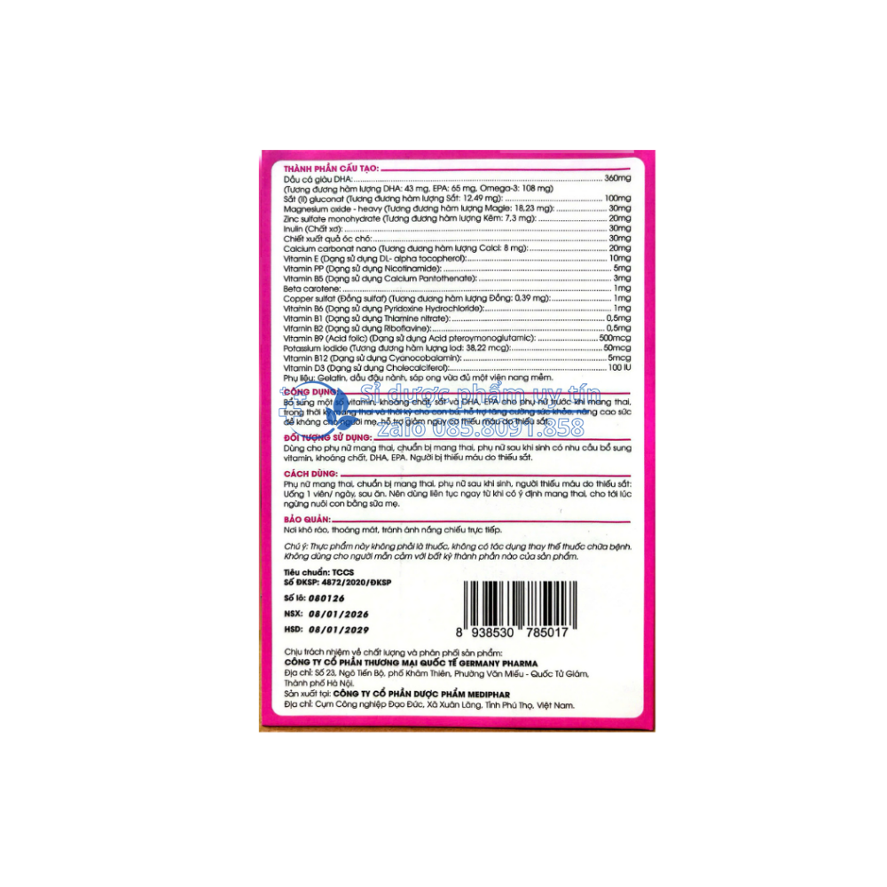Viên uống vitamin bầu Premum Care USA giúp bổ sung một số vitamin, khoáng chất, sắt và DHA, EPA cho phụ nữ trước khi mang thai, mang thai và cho con bú hộp 30 viên
