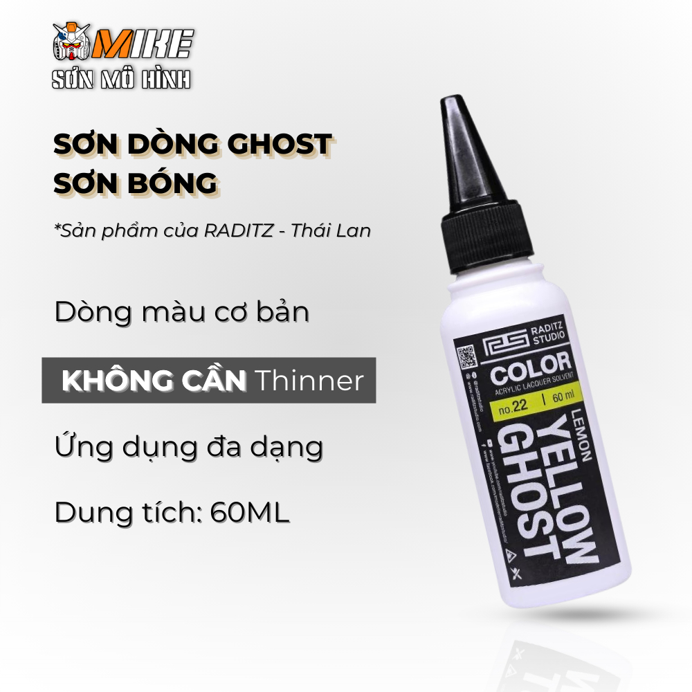 SƠN MÔ HÌNH Raditz Studio BÓNG Ghost 60ml, sơn pha sẵn Thái Lan dòng màu Ghost cơ bản không cần Thinner