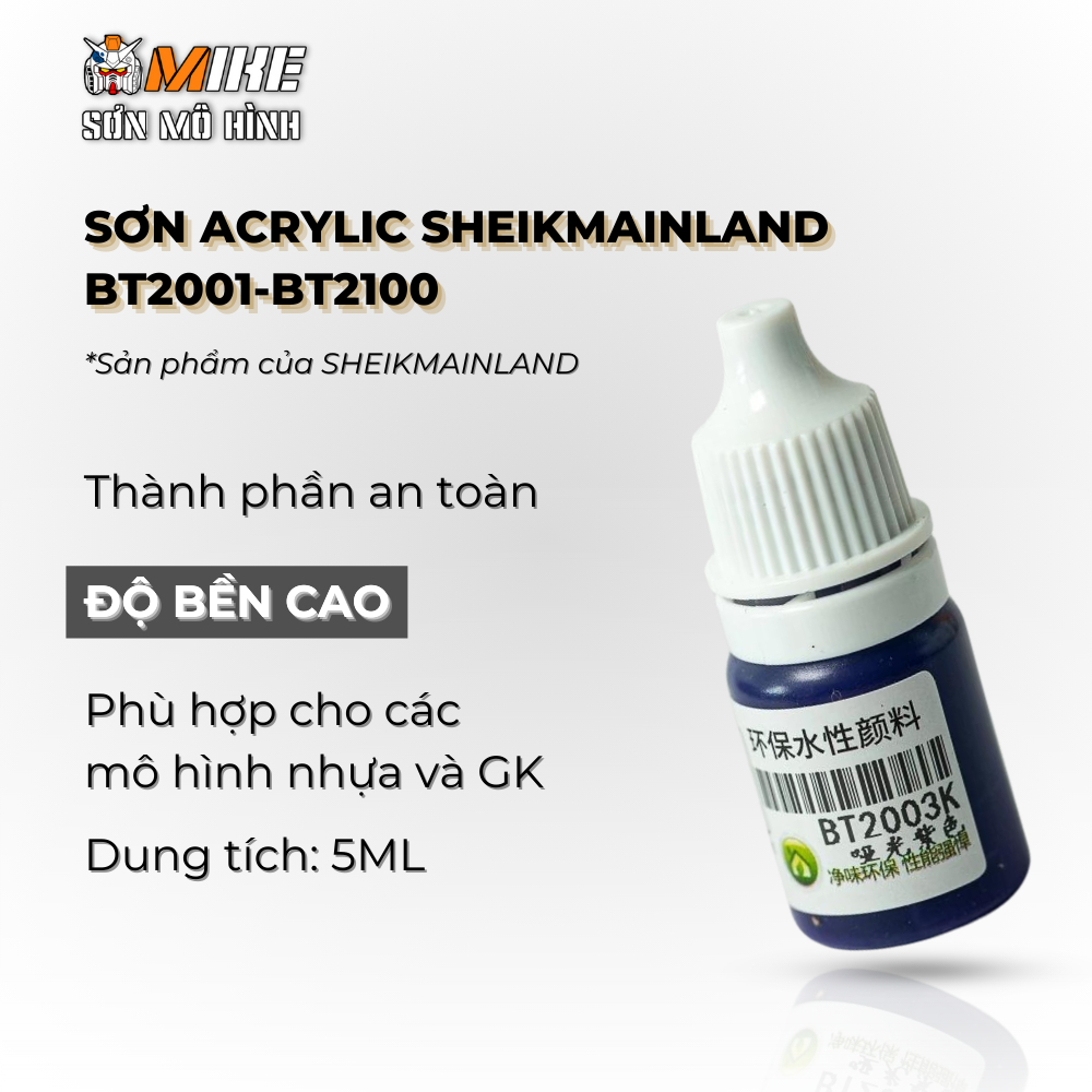 SƠN CỌ Acrylic SHEIKMAINLAND BT2001-BT2100  - 5ml, Sơn Pha Sẵn Gốc Nước, Màu Mờ Đục, Chất Lượng Cao Cho Mô Hình, Tượng
