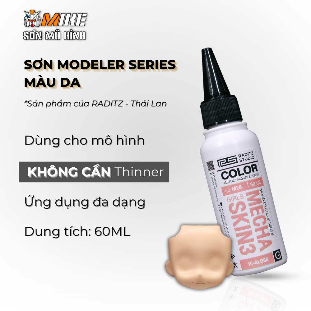 SƠN MÔ HÌNH MÀU DA RADITZ STUDIO 60ml Skin, sơn BÓNG/ MỜ pha sẵn Thái Lan chính hãng bền màu, khô nhanh, lên màu chuẩn