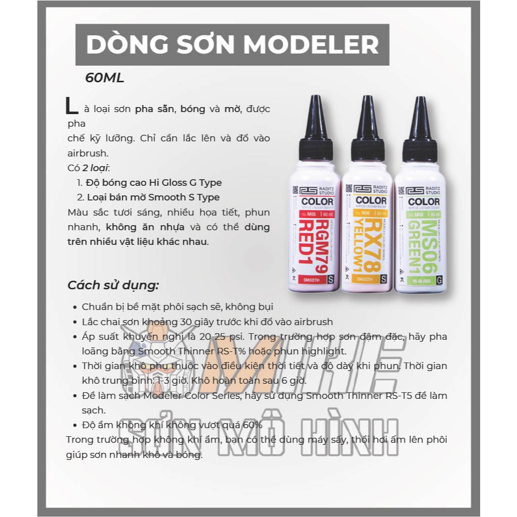 SƠN MÔ HÌNH GUNDAM RADITZ STUDIO 60ml, pha sẵn Thái Lan chính hãng bền màu, khô nhanh,lên màu chuẩn, in3d